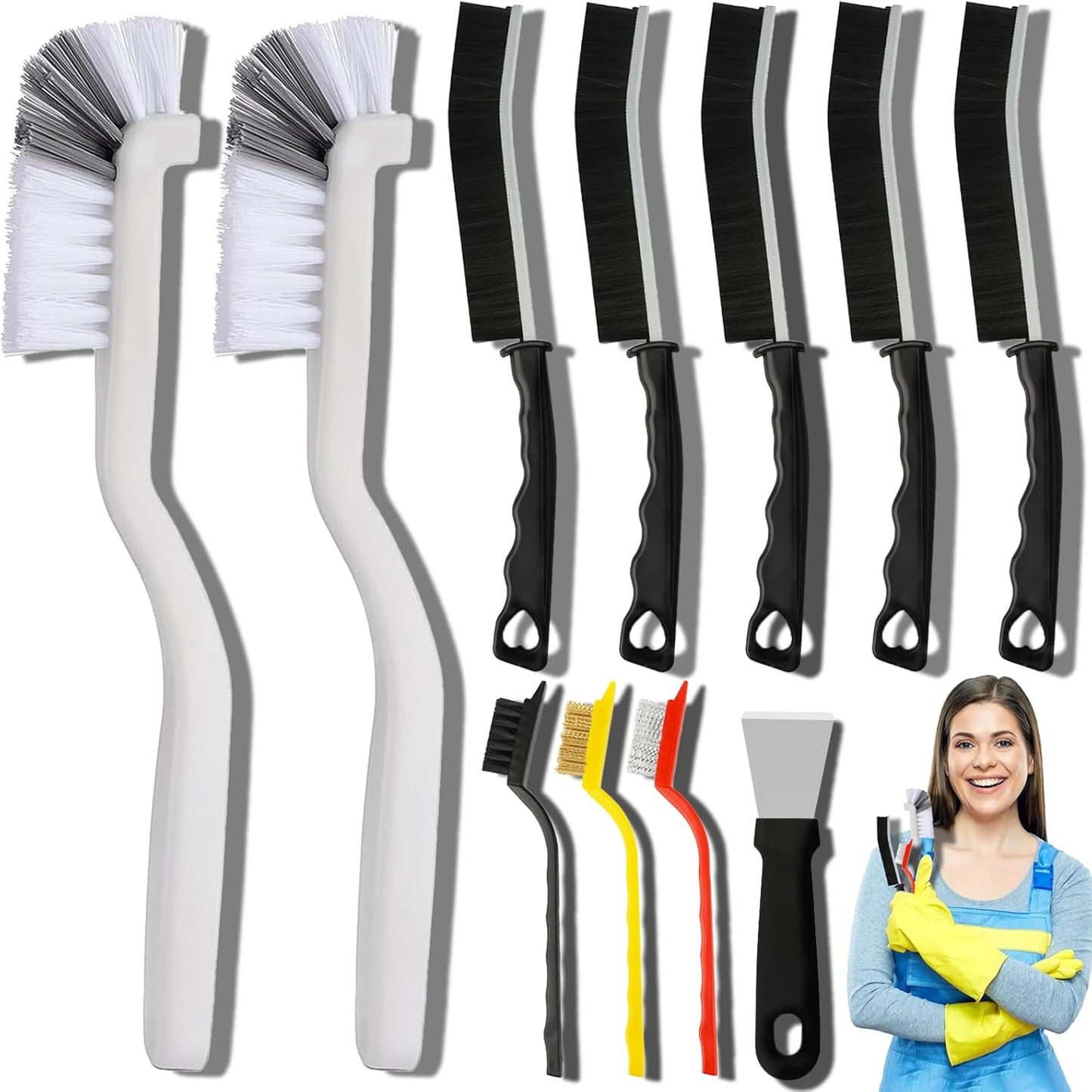 11Pcs Crevice Cleaning Brush Set, Hard Bristle Cleaning Supplies for Kitchen, Bathroom, Corner, Grout, Sink, Cup, Teapot, Bottle, Blender