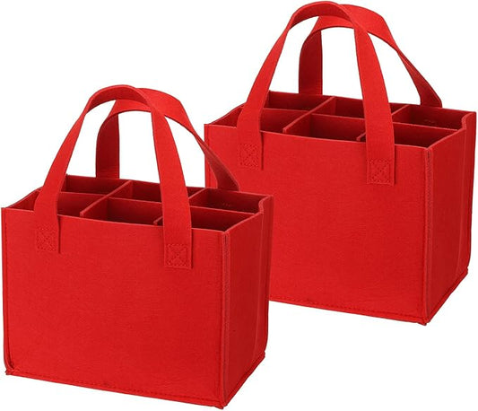 PATIKIL 6 Bottle Wine Carrier Tote Bag, 2 Pack Wine Bottle Carrying Bag with Divider Reusable Wine Storage Bag Felt Grocery Bags Portable Gift Bag, Red