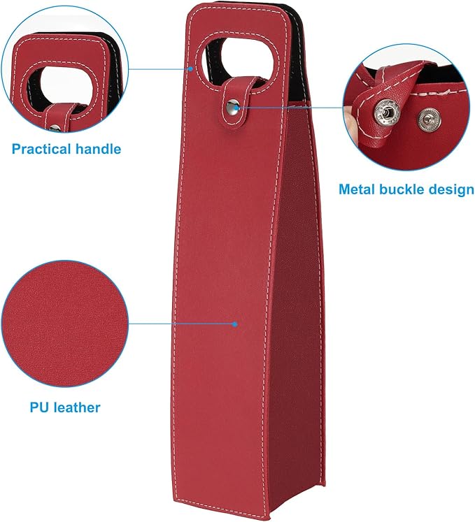 PATIKIL Wine Gift Bag, 2 Pack Wine Bag Reusable Leather Wine Tote Carrier for Wine Bottles Portable Champagne Gift Bags for Picnic Party Wedding, Red