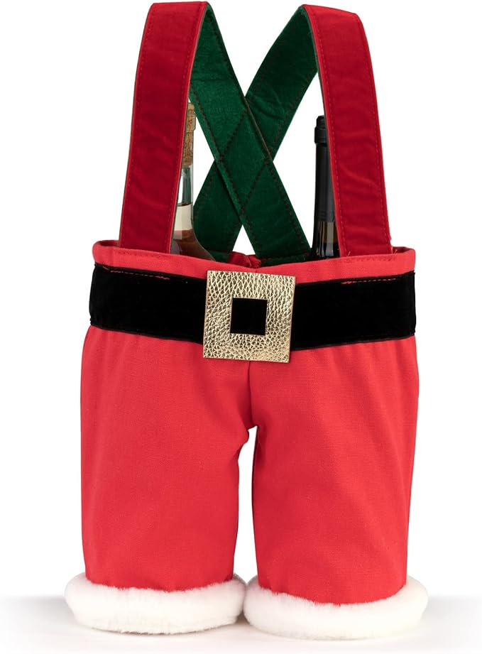 DEMDACO Festive Red Santa Pants Double 15 x 10 Cotton Blend Christmas Wine Accessory Bottle Bag