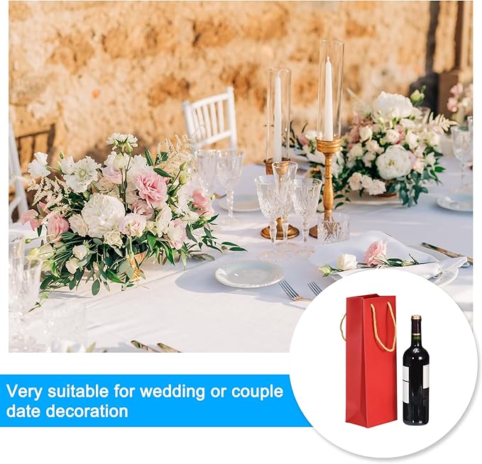 uxcell Wine Bags, 12pcs Red 5 x 4 x 14 In Wine Gift Bags with Rope Handles Paper Wine Tote Bag for Wedding Birthday Christmas Party Supplies