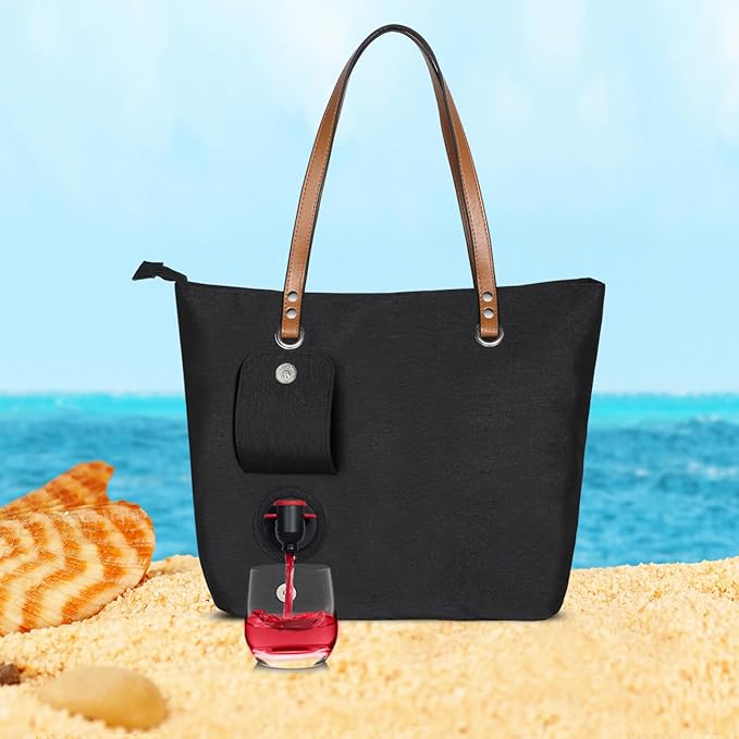 Wine Tote Bag, Beach Wine Cooler Bags for Travel Gift, Leakproof Insulated Purse Carrier with Hidden Spout Compartments, Holds 2 bottles of Wine for Picnic, BYOB Restaurant, Party, Dinner