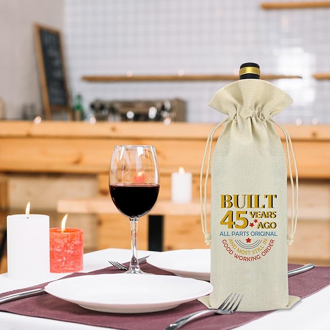 Funny 45th Birthday Gifts Happy Birthday Party Wine Bag 45 Years Old Birthday Gift for Her Him 45th Anniversary Birthday Gifts for Friends Wife Husband Mom Dad Aunt Uncle Decorative Wine Bottle Bag