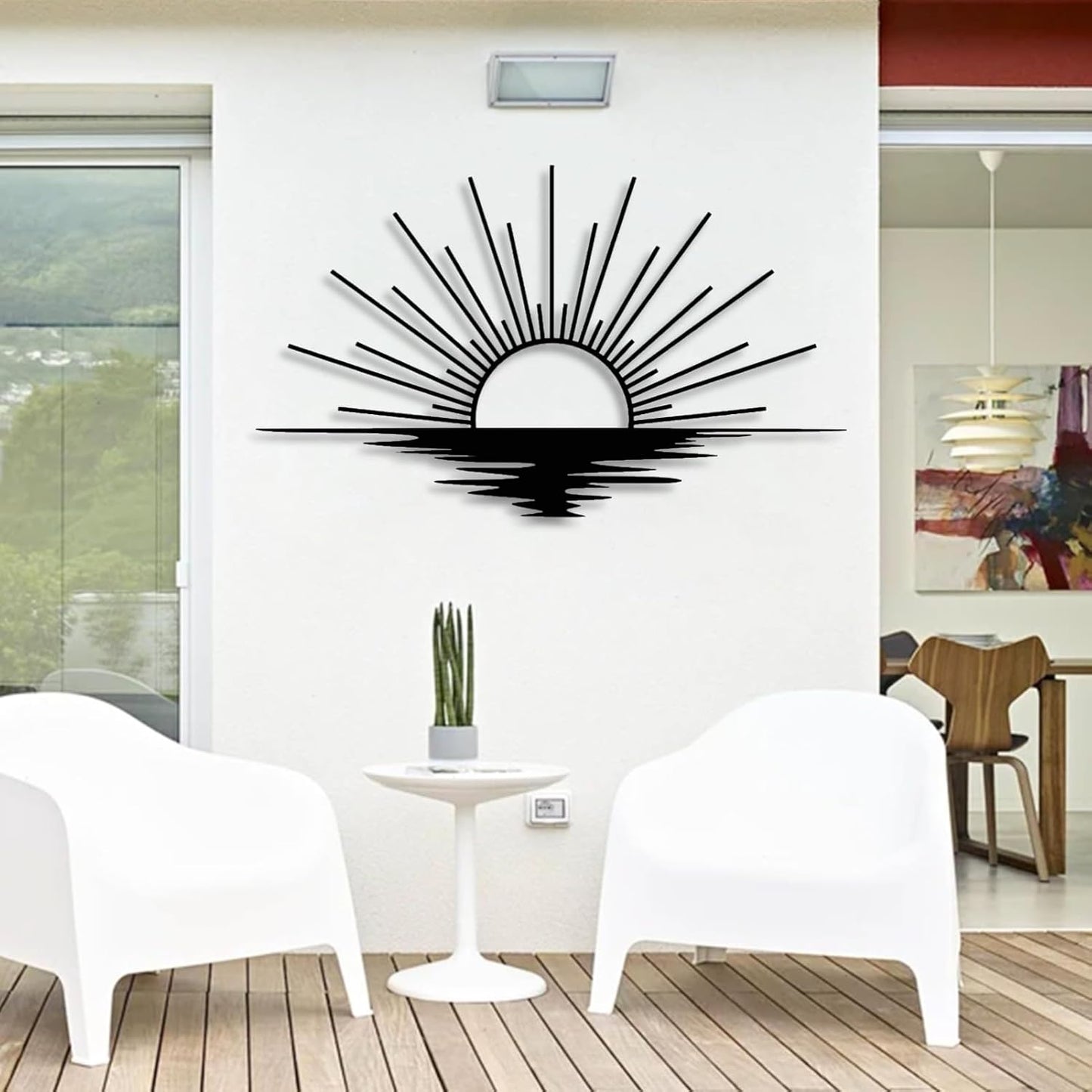 Sunrise Metal Wall Art, Metal Sun Wall Decor, Metal Sun Outdoor Decor, Large Metal Sun Wall Art, Sun Wall Art, Boho Sun Wall Art, Sunshine Metal Sign, Living Room Bedroom Wall Hangings (Black, 31"x 18"| 80x47cm )