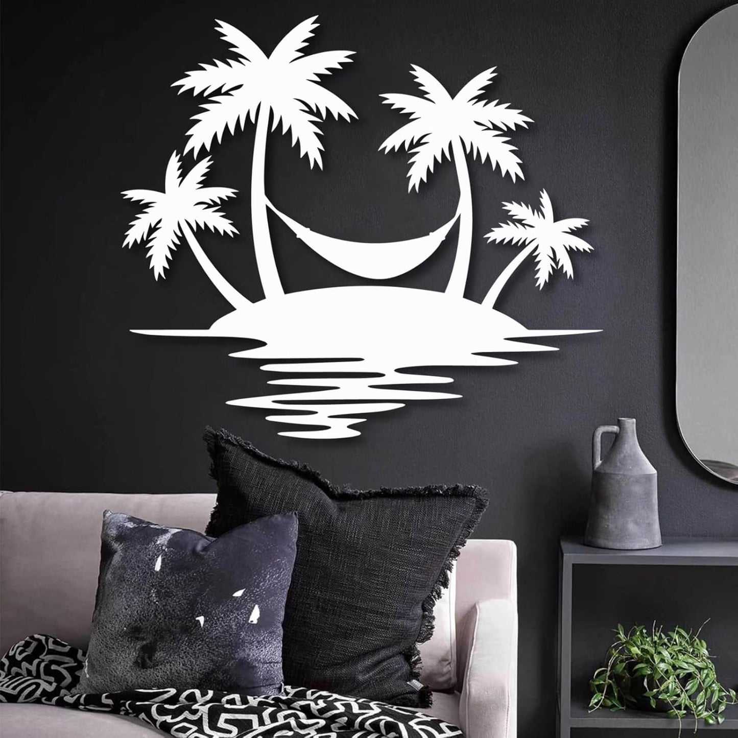 Palm Tree Metal Wall Decor,Palm Tree Outdoor Wall Art,Tropical Palm Tree Wall Decorations for Living Room,Outdoor Wall Decorations for House19"×16",White)