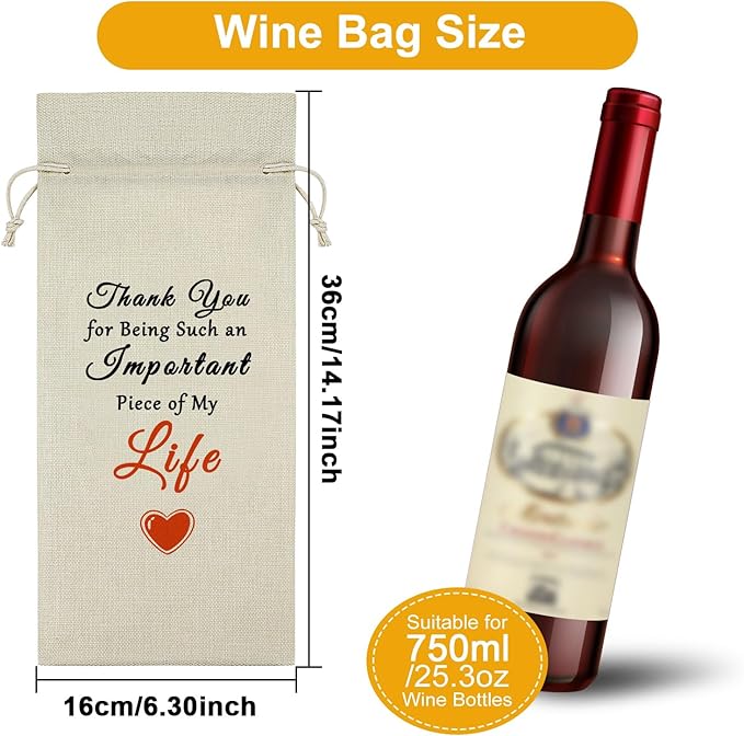 Thank You Gifts for Women Men Wine Bag Friendship Appreciation Gifts Birthday Gifts for Daughter from Mom Wine Bottle Storage Bag Graduation Gifts for Kids Wine Accessories Gifts for Wine Lovers