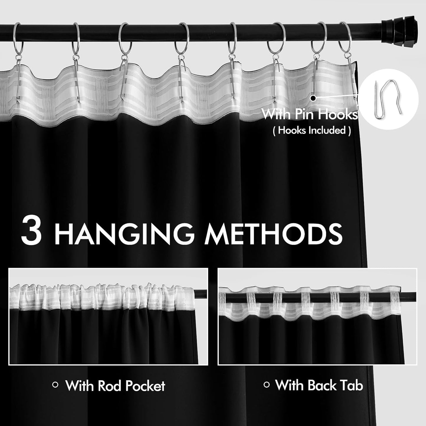 MIULEE Black Back Tab Blackout Curtains 84 Inch Length 2 Panels Set for Living Room Bedroom, Halloween Rod Pocket/Pinch Pleat Thermal Insulated Room Darkening Pleated Light Blocking Drapes, W66 x L84