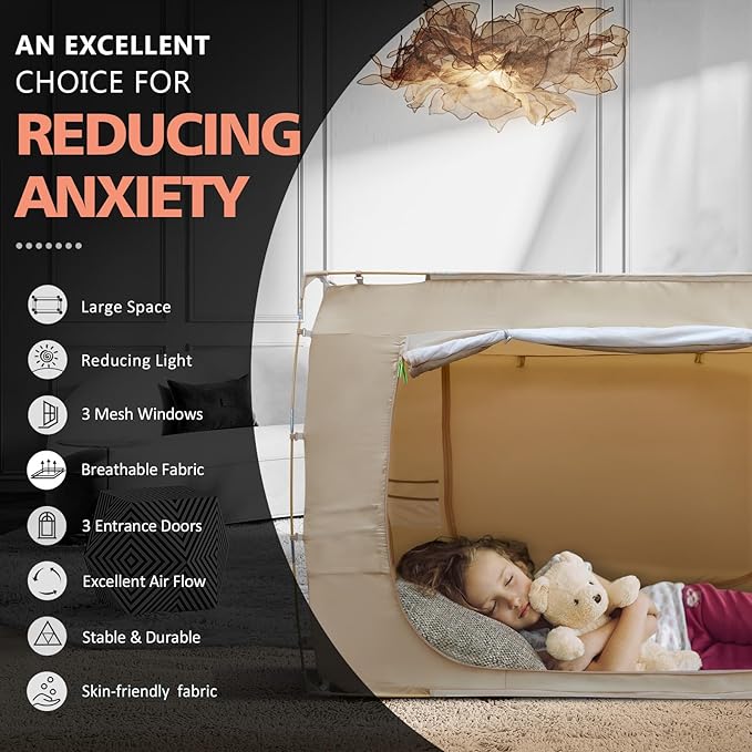 Bed Tent Bed Canopy Twin Size Tents for Adult and Kids- Portable Dream Tent Indoor Sleeping Tents 70% Blackout with 3 Doors Breathable Big Space Tents