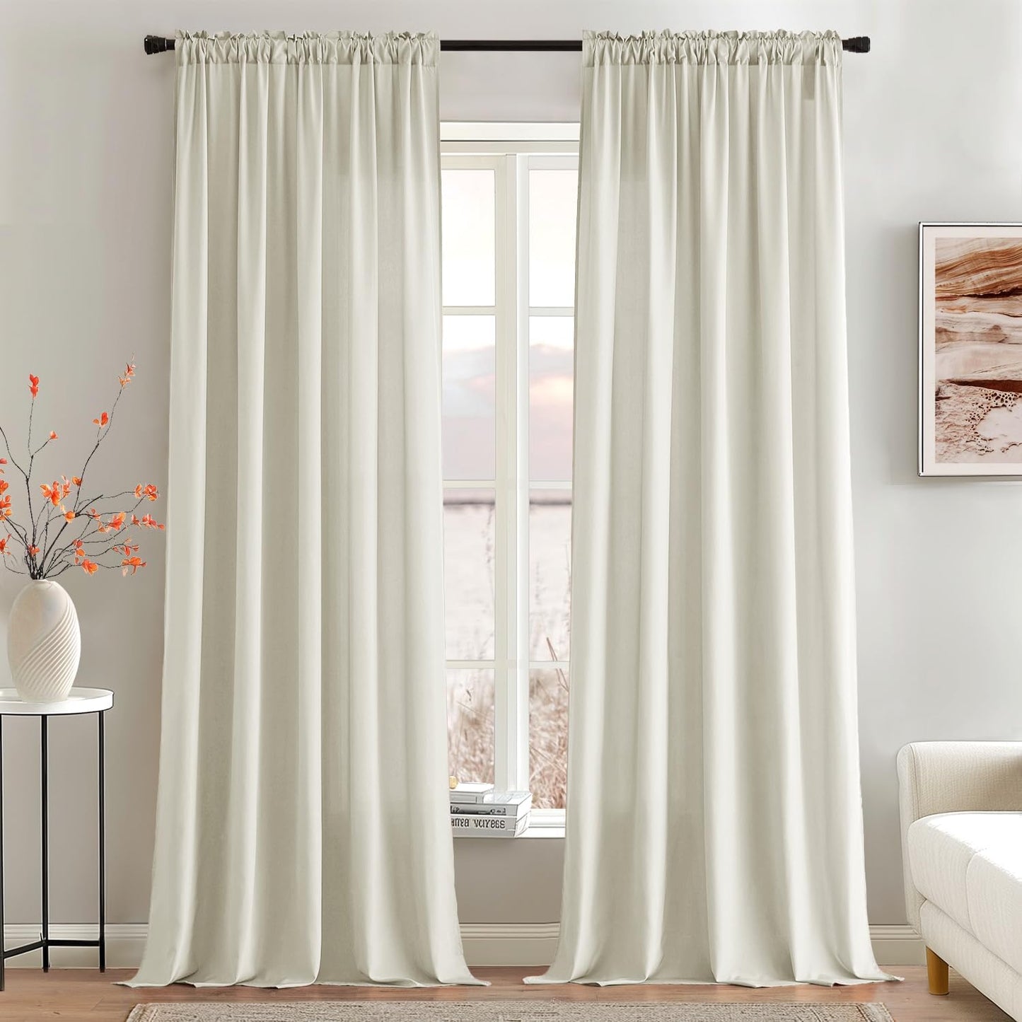 MIULEE Ivory Privacy Sheer Curtains That Let Light in 96 Inches Long Non-See-Through Semi Sheer Curtain Light Filtering Window Curtains Drapes for Living Room Bedroom 2 Panels Set 42 X 96