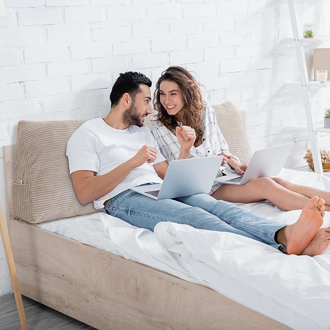 HIGOGOGO Wedge Headboard Pillow, Bed Rest Reading Pillow, Backrest Positioning Support Bolster Cushion with Removable Cover,Queen Size 60X20.4X8.4,Grey