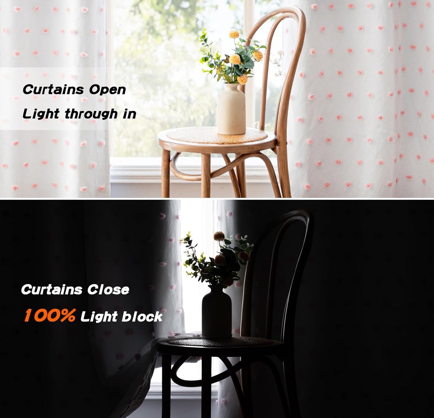 MYSKY HOME Pink Pom Pom Blackout Curtains for Girls Bedroom 63 Inch Long 100% Blackout Curtains for Kids Room 2 Panels Room Darkening Small Window Treatment Grommet 2 Layered Drapes Toddler 52W x 63L