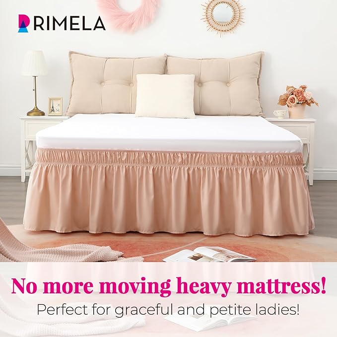 RIMELA Bed Skirt Queen Size 15 Inch Drop, Wrap Around Elastic Bedskirt Solid Microfiber Luxury Hotel Quality Fabric, Easy to Install Machine Washable Wrinkle & Fade Resistant, Flesh Pink