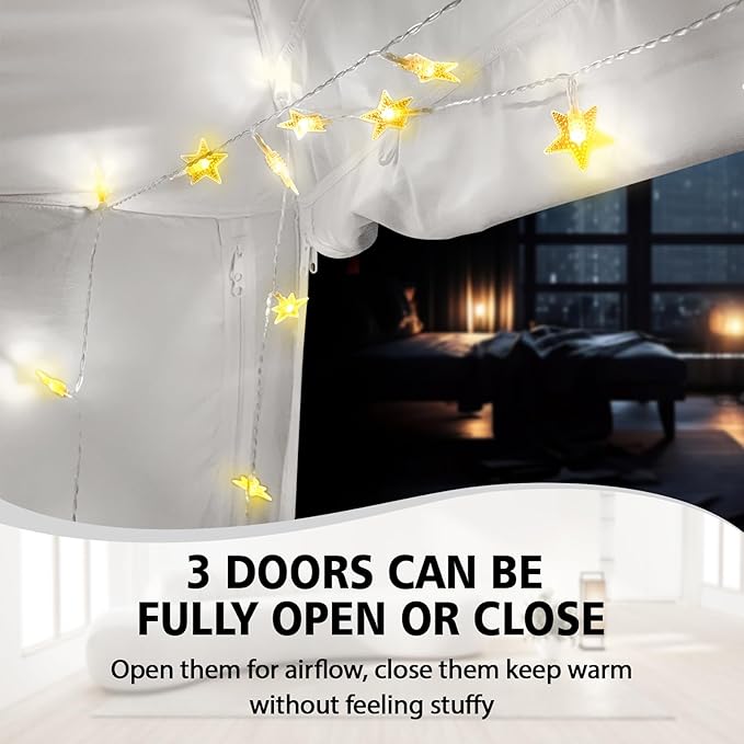 Bed Tent Bed Canopy Twin Size for Adult and Kids - Portable Sleeping Tents Indoor Dream Tents 70% Blackout with String Light 3 Doors Breathable Privacy Space Tents