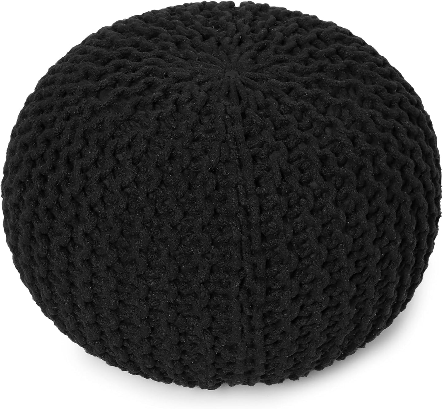 REDEARTH Round Pouf Foot Stool Ottoman - Hand Knitted Bean Bag - Cord Boho Pouffe - Cable Poof Footrest for Living Room - Nursery - Bedroom - Patio - 100% Cotton - Home Decor (19.5"x19.5"x14") - Black