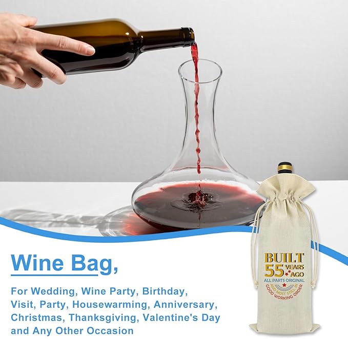 55 Year Old Birthday Gifts 55th Birthday Gift for Grandma Grandpa Wine Bag 55th Wedding Anniversary Birthday Gift for Women Men Christmas Birthday Party Decorations Reusable Wine Bottle Bag Cover