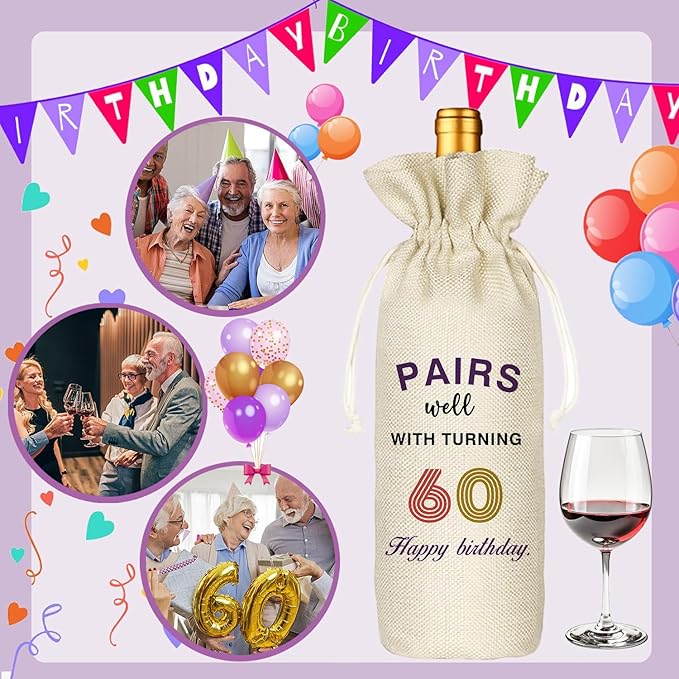 60th Birthday Gift for Women Men,60th Birthday Wine Bag,1964 Birthday Wine Bag,60 Years Old Birthday Party Decor Gift (60 BIRTHDAY)