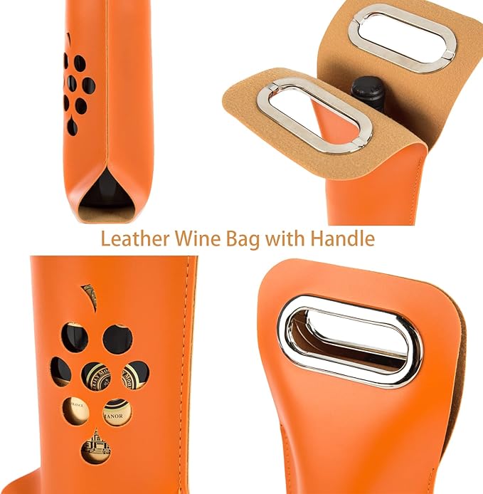Leather Wine Bag with Handles Reusable Wine Carrier Bag Carrier Tote PU Leather Wine Gift Bag for Party Picnic Travel for Wine Lover Color Blue 1 Bottle