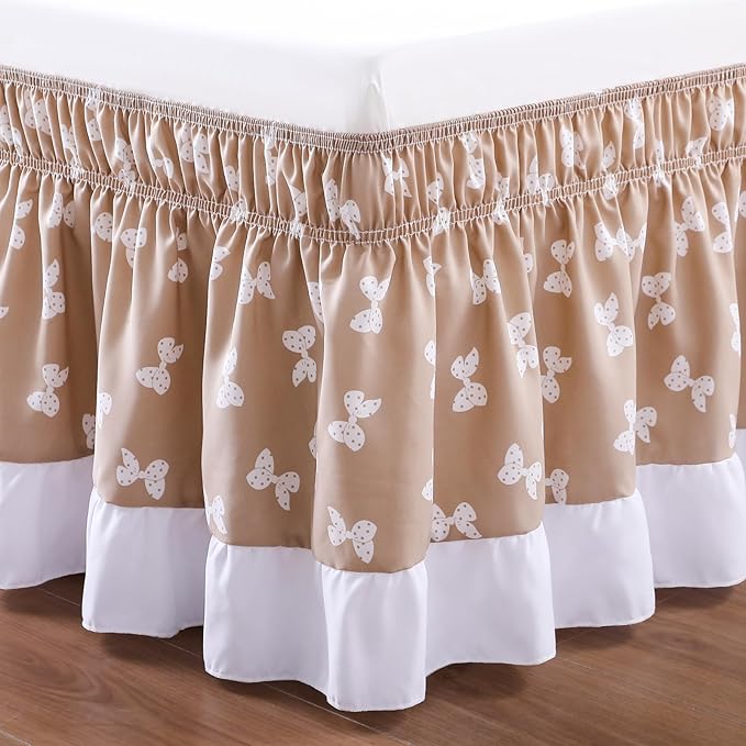 RIMELA Camel Elastic Bed Skirt King Szie 14 inch Drop, Cal King Bedskirt Easy to Put On, Solid Wrap Around Dust Ruffle, Fade Resistant Silky Fabric Machine Washable