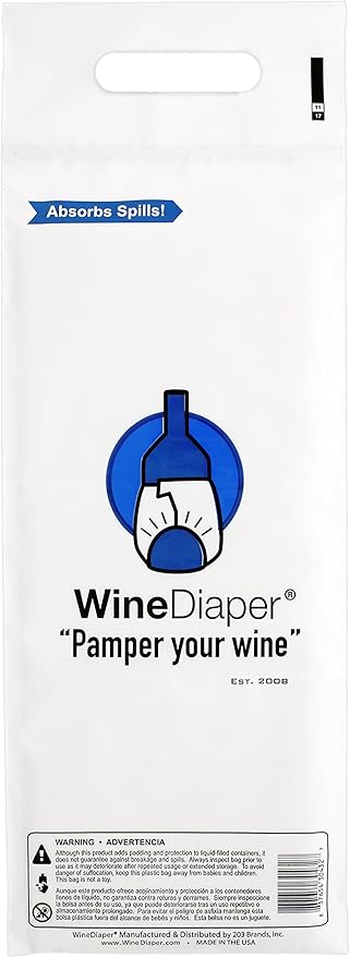 Wine Diaper - Reusable, Protective and Absorbent Wine Bottle Bags for Travel (3 pack) Made in the USA