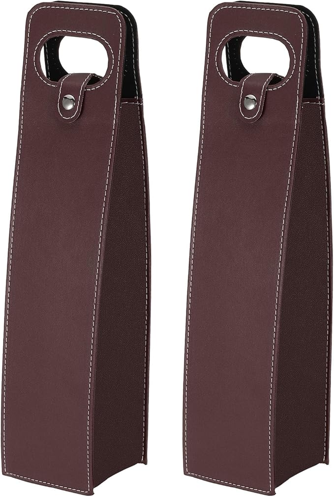 PATIKIL Wine Gift Bag, 2 Pack Wine Bag Reusable Leather Wine Tote Carrier for Wine Bottles Portable Champagne Gift Bags for Picnic Party Wedding, Brown