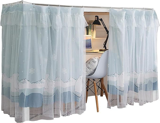 Hoce Bunk Bed Curtain Gauze Bunk Bed Curtains Drapes with Lace Privacy Dorm Bed Canopy for Bottom Twin