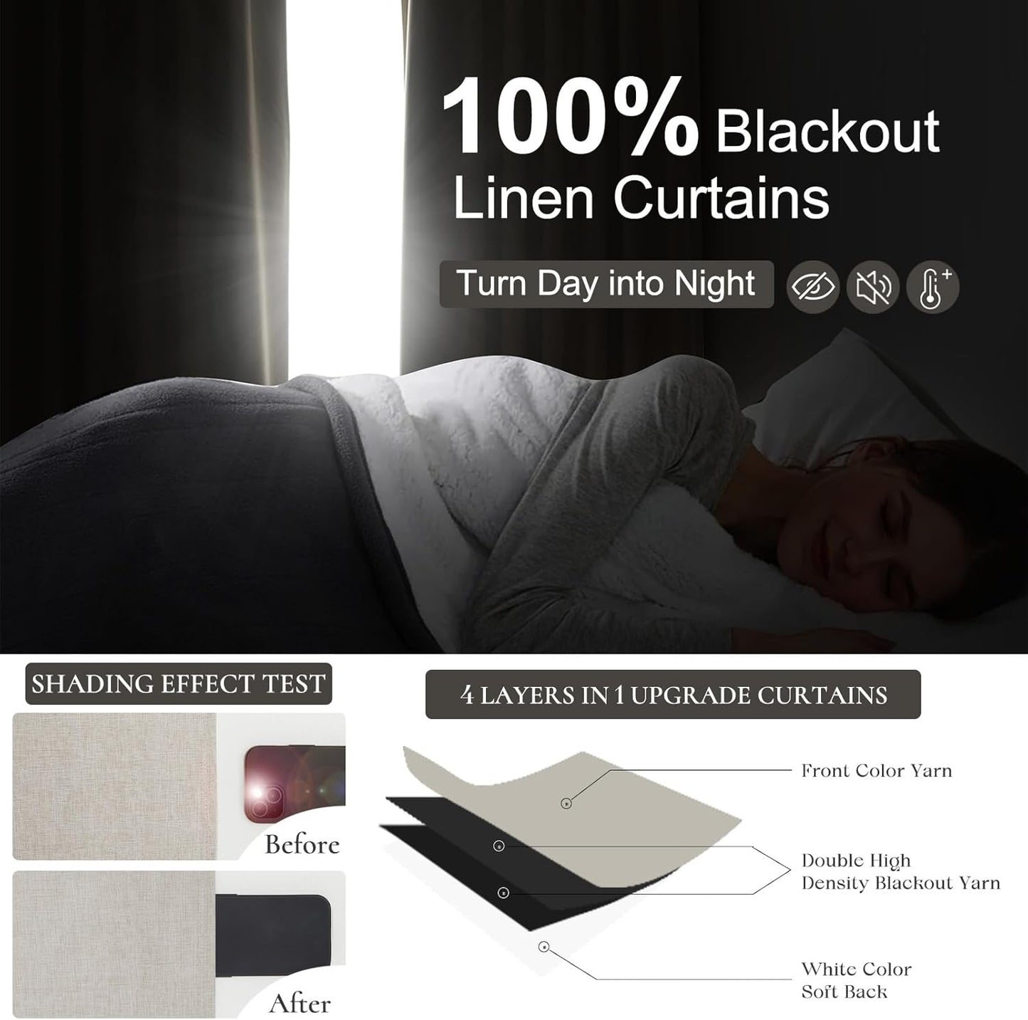 95 Inch Curtains 2 Panel Set,Boho Linen Thick Textured Window Treatments Curtains for Track System Pinch Pleated Draft Blocking Weather Drapes Patio Door/ Nursery Blackout 95 Inches Long Drapes