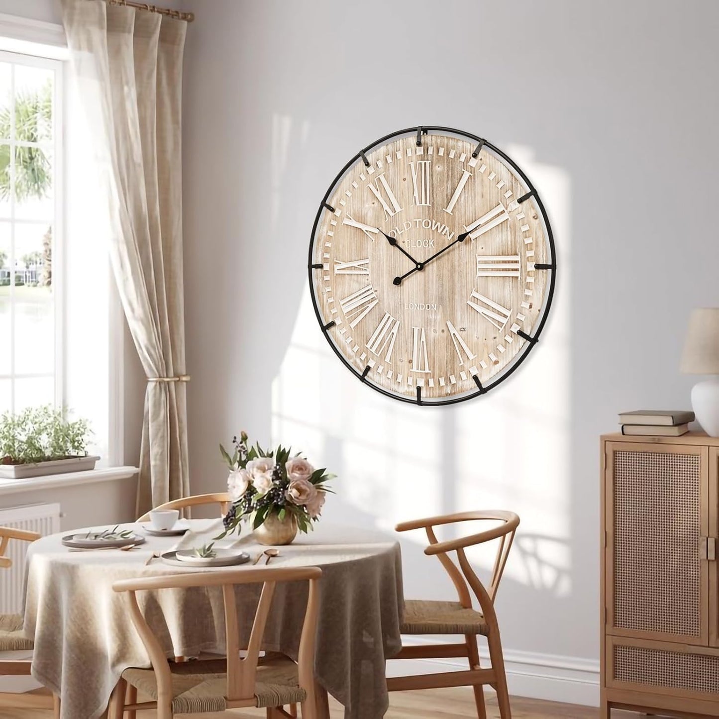 Large Wall Clock –30 Inch Farmhouse Clock -Extra Large 30 Inch Wood and Metal Wall Clock, Silent and Battery Operated for Living Room, Kitchen and Office Decor