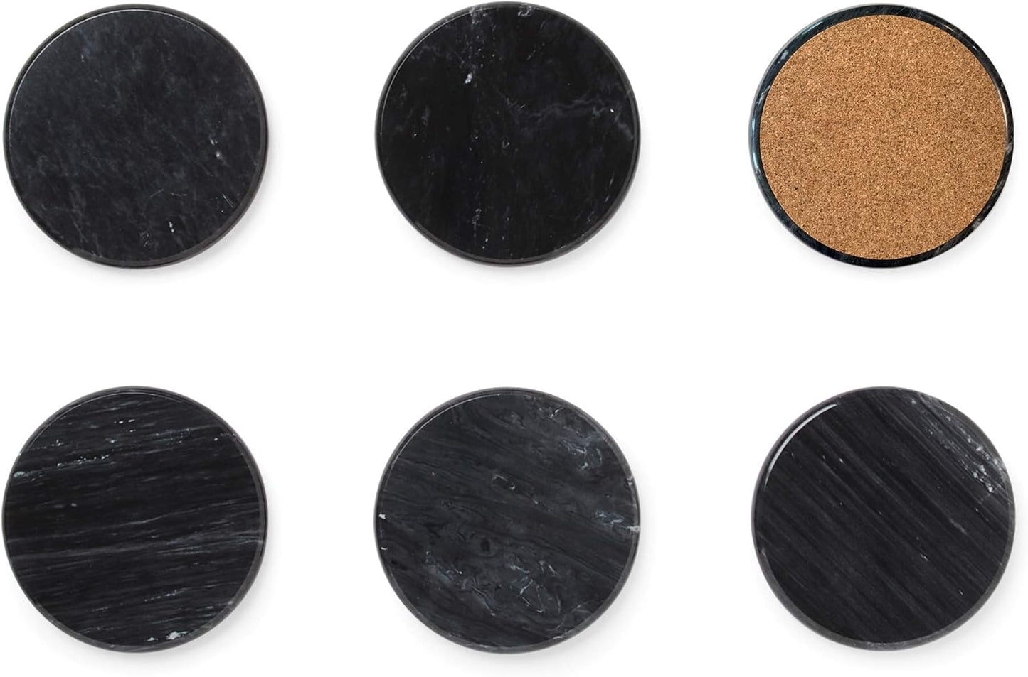 Fox Run Natural Polished Marble Coasters, Set of 6 Black Coasters