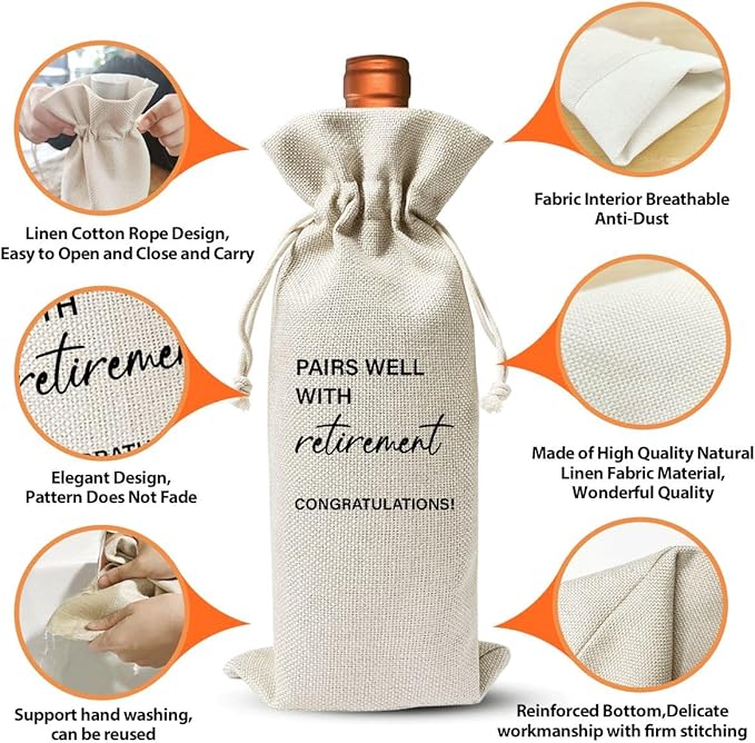 Retirement Wine Bag For Retirement Parties, Goodbye Farewell Leaving Gifts For Best Friend Colleagues Coworkers Boss Retirees, Retired Gift Idea Wine Bag, Happy Retirement Party Decoration