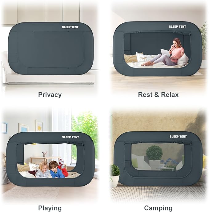 BORNA Bed Canopy Bed Tent Dream Tents Autism Shelter Cabin Indoor Sleeping Tents Privacy Warm Breathable Pop Up Twin Size Double Door with Mosquito Mesh Window for Kids and Adult (Navy Blue)