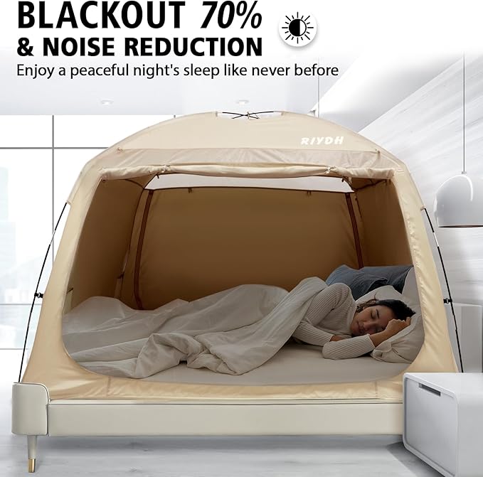 Bed Tent Bed Canopy Twin Size for Adult and Kids - Portable Sleeping Tents Indoor Dream Tents 70% Blackout with String Light 3 Doors Breathable Privacy Space Tents