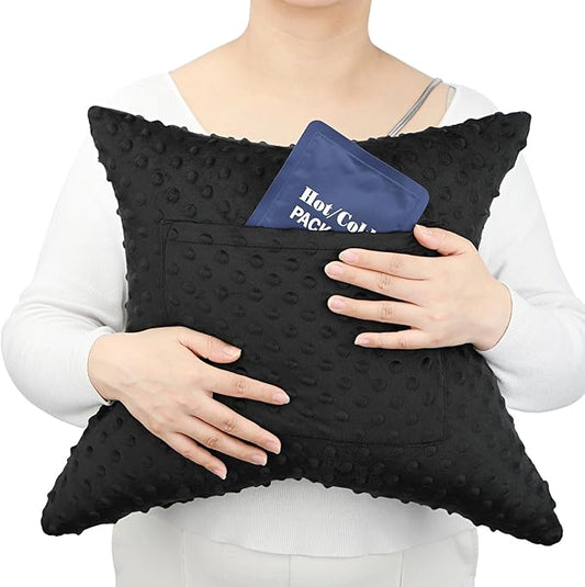 Heart Surgery Pillow Cough Recovery Pillows with 2 Pockets for Open Heart Surgery Bypass Mastectomy Breast Cancer Lumpectomy Chemo Port Pacemaker Broken Ribs Must Have Gifts Minky Dot Black
