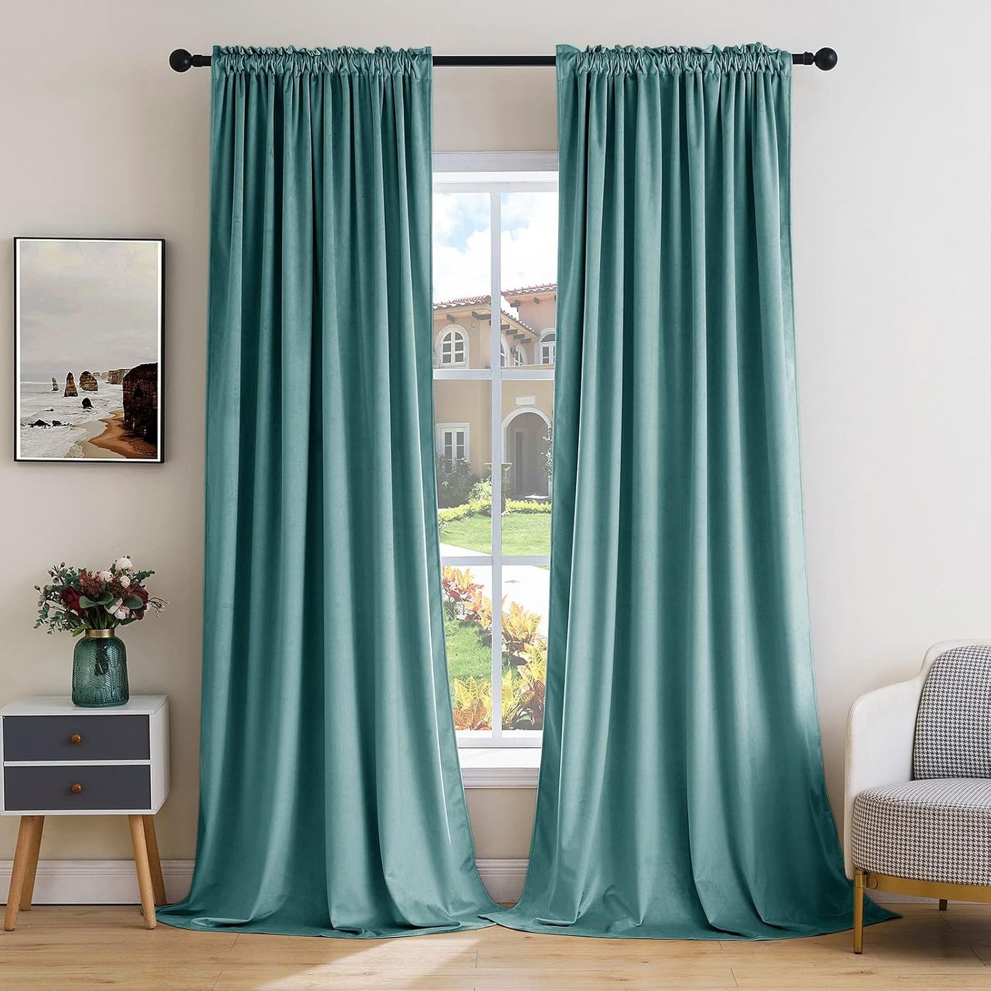 MIULEE Teal Velvet Curtains Thermal Insulated Blackout Curtain Drapes for Bedroom Living Room Darkening 84 Inches Long Curtains Panels Rod Pocket Set of 2