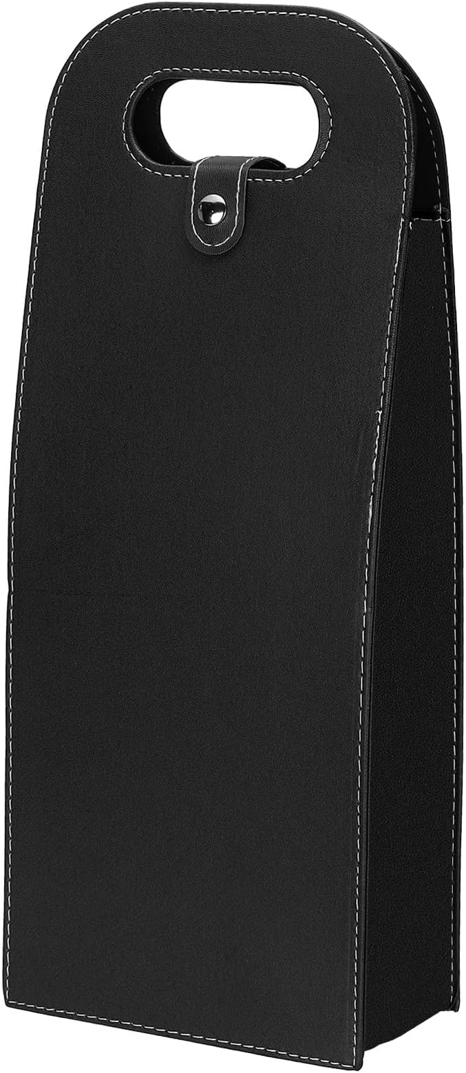 PATIKIL 2 Bottle Wine Gift Bag, Wine Bag Reusable Leather Wine Tote Carrier for Wine Bottles Portable Champagne Gift Bags for Picnic Party Wedding, Black-1