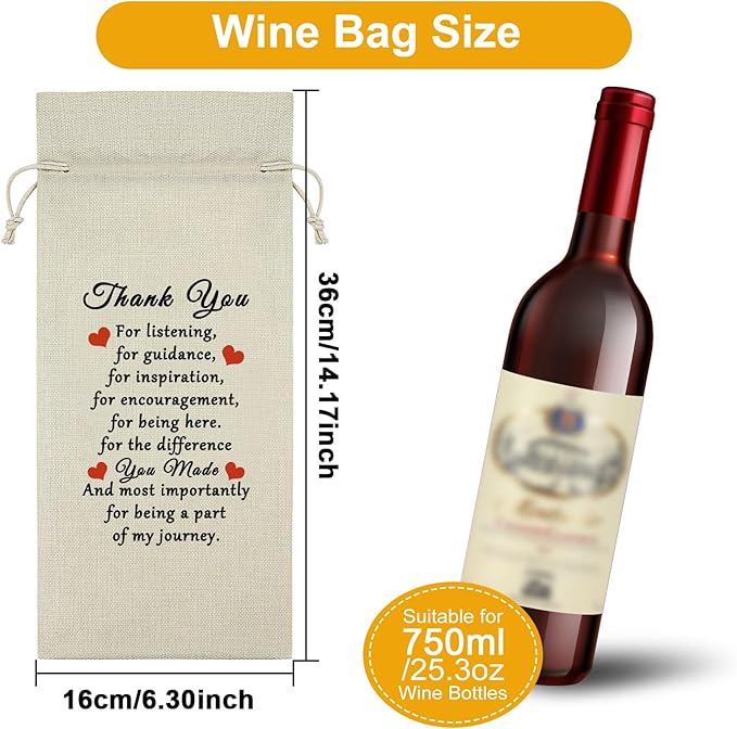 Thank You Gifts for Women Men and Friends Wine Bag Teacher Appreciation Gifts for Her Him Inspirational Goodbye Farewell Gifts for Boss Coworker Colleague Wine Bottle Decoration Bag