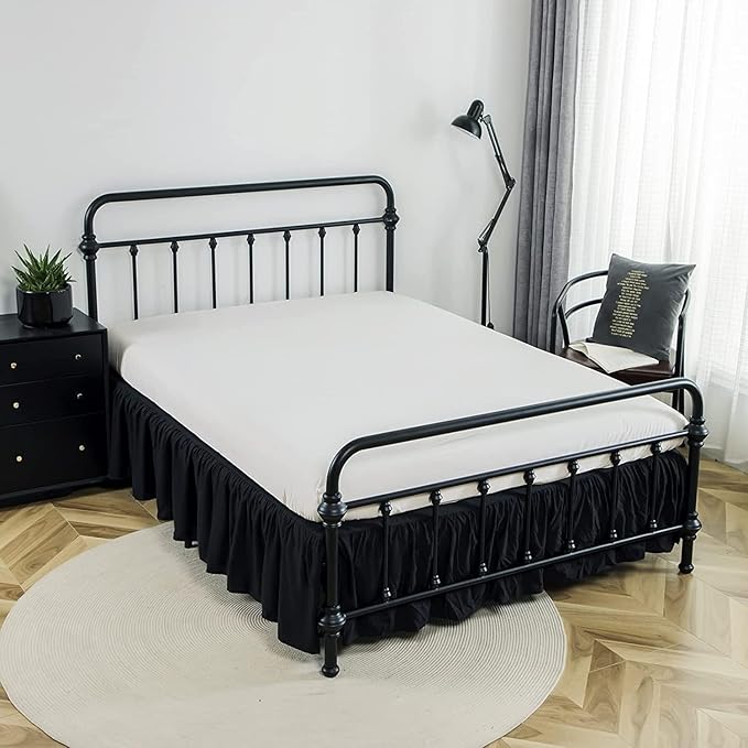 Bed Skirts King Size 12 Inch Ruffled Bed Skirt with Split Corners,Drop Dust Ruffle Bed Skirt with Platform, Black