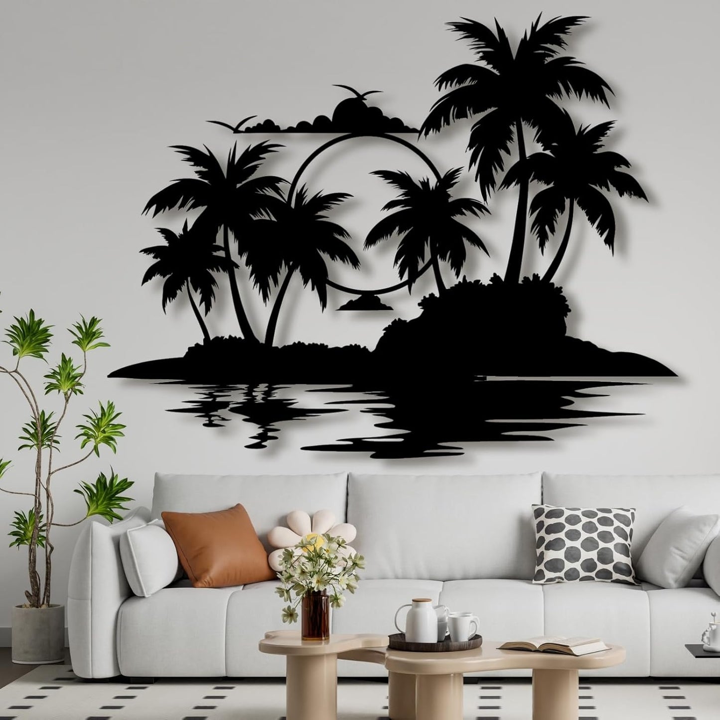 Palm Tree Metal Wall Decor,Palm Tree Metal Wall Art,Metal Palm Tree,Metal Palm Tree Wall Decor,Tropical Metal Wall Art,Beach Wall Decort,Metal Wall Decor (style 2,white,31 L" x 25 W" / 80 x 63 cm)