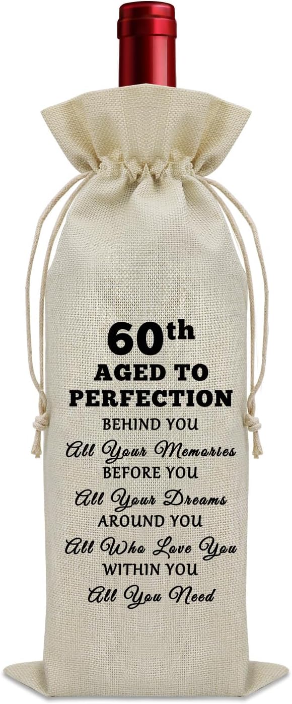 60th Birthday Gifts Wine Bag 60 Year Old Birthday Gifts for Mom Dad Happy 60th Anniversary Decorations Wine Bottle Storage Bag Birthday Gifts for Sister Turning 60 Wine Bottle Decoration Bag