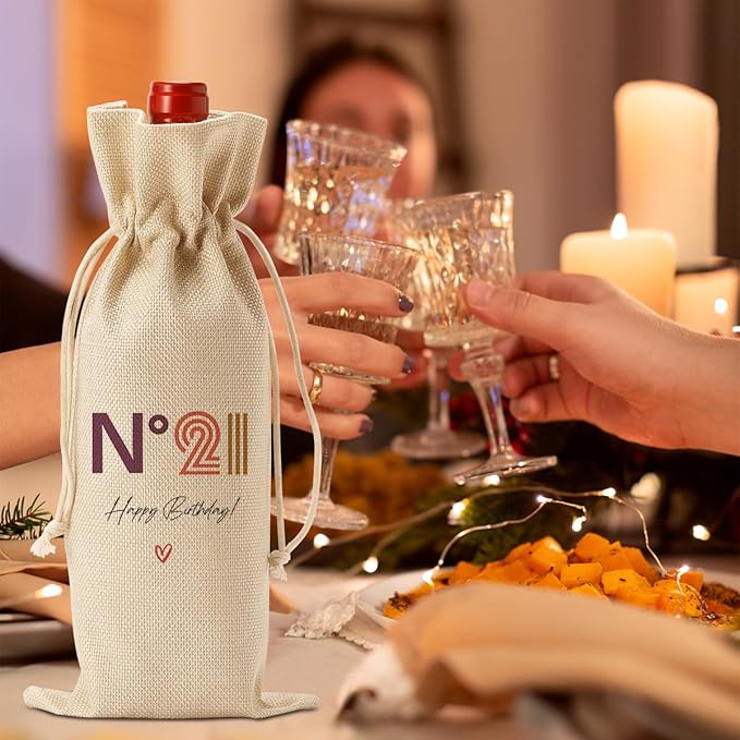 Happy 21st Birthday Party Decorations for Her Him, Cool 21st Birthday Gifts for Her Him Wine Bag, Unique 21 Year Old Birthday Gifts for Her Women Wine Bags, N° 21 Happy Birthday Wine Bag