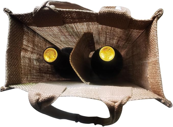 Jute Burlap Double Bottle Wine Gift Tote Bags with Soft Cotton Handles Reusable for Wedding, Parties,Birthdays