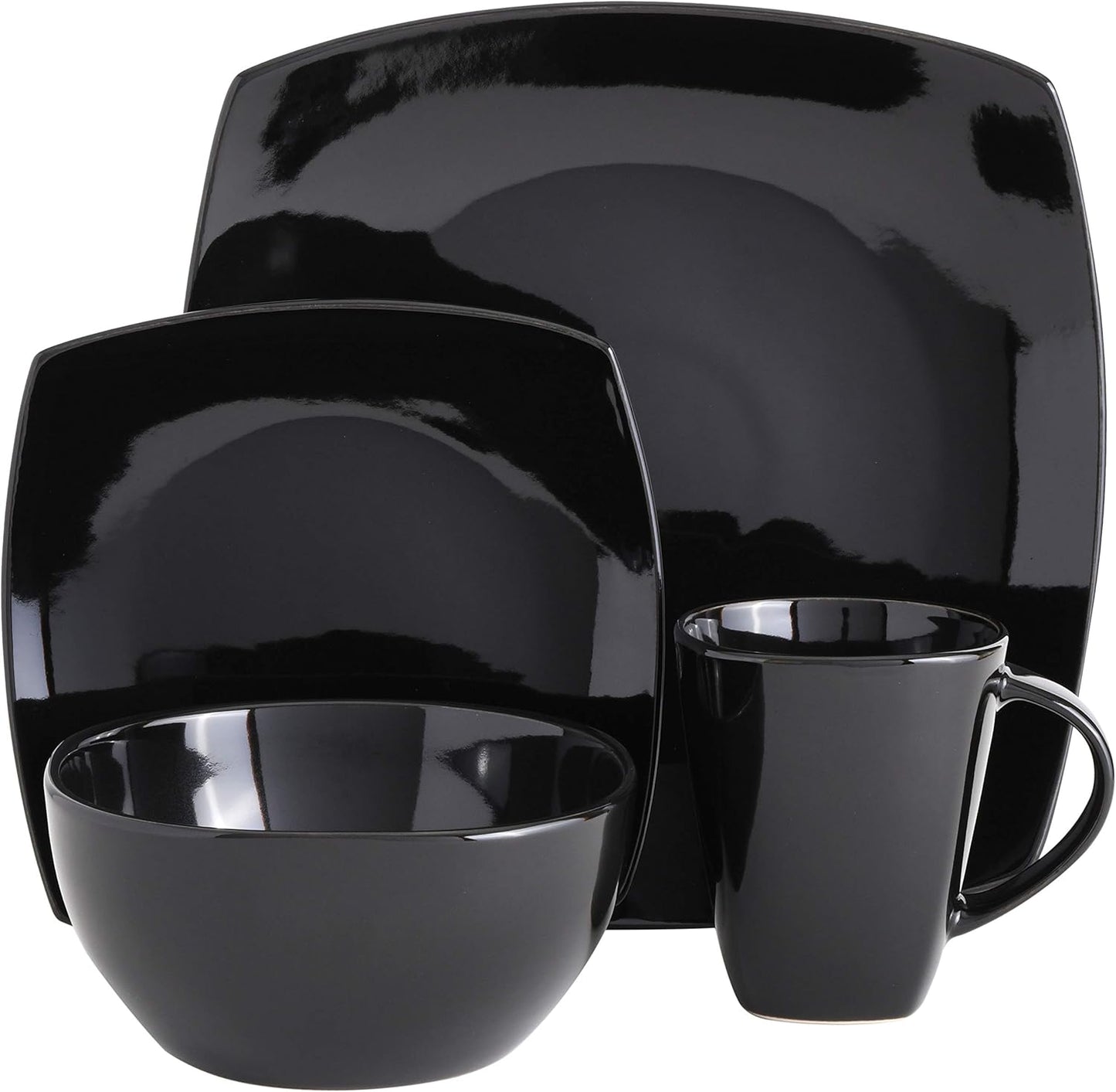 Gibson Elite Soho Lounge Square Reactive Glaze Stoneware Dinnerware Set, Service for 4 (16pc), Black