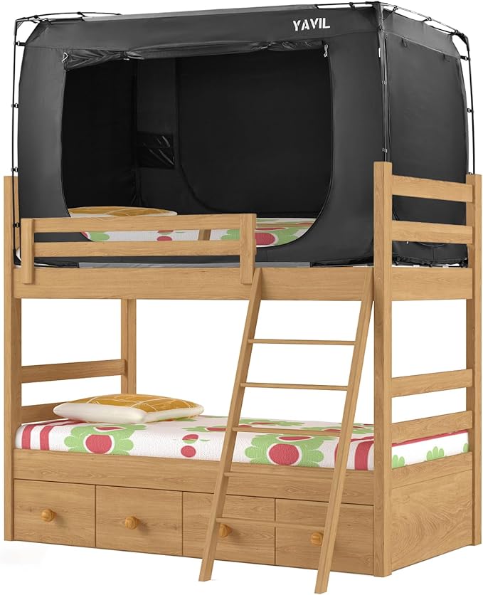 Bed Tent Bed Canopy Bunk Twin Size, Portable Sleeping Tents Dream Tents Indoor for Kids and Adult, Blackout 70% Breathable Privacy Space on Bed with Three Doors (Mattress Not Included)