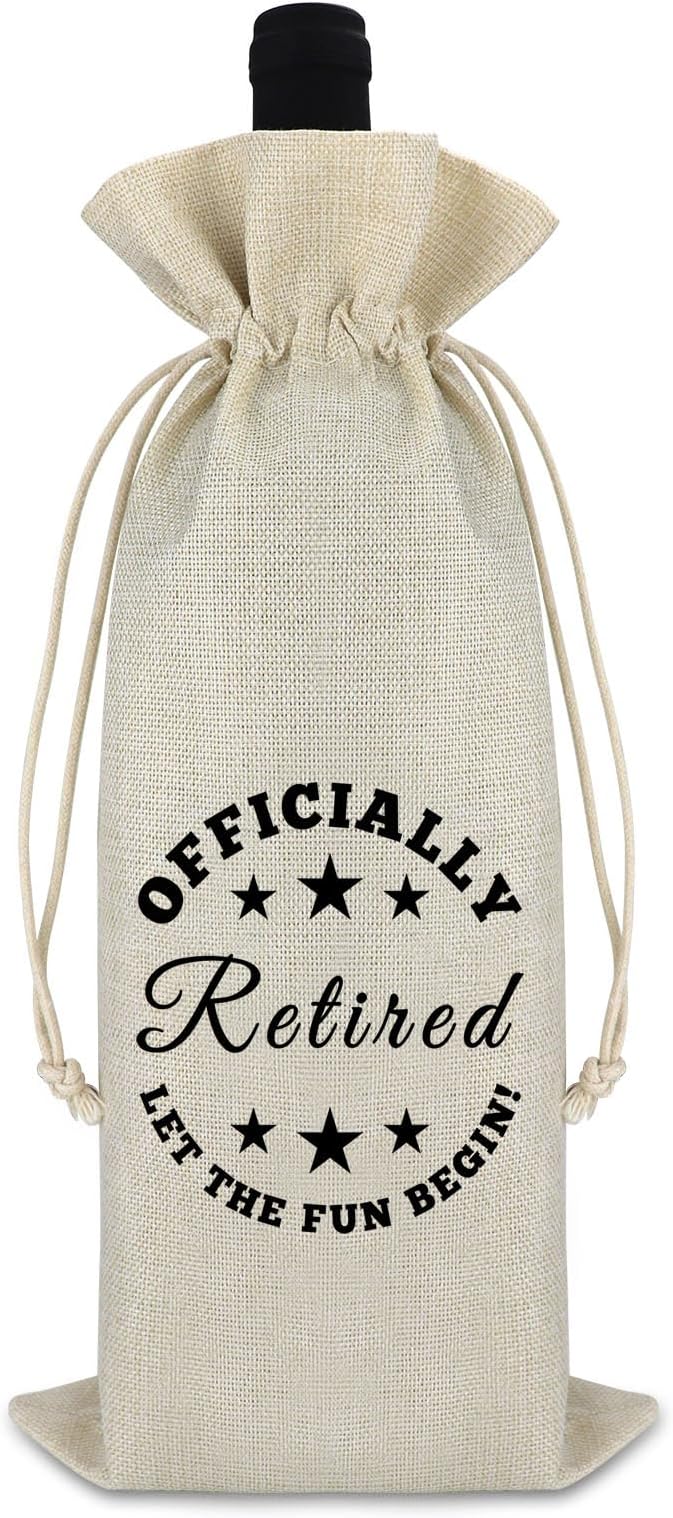 Happy Retirement Gifts for Women Men Wine Bag Funny Retirement Gift for Mom Boss Coworkers Teachers Appreciation Gift Retired Farewell Leaving Gift for Colleagues Cotton Burlap Wine Bottle Bag