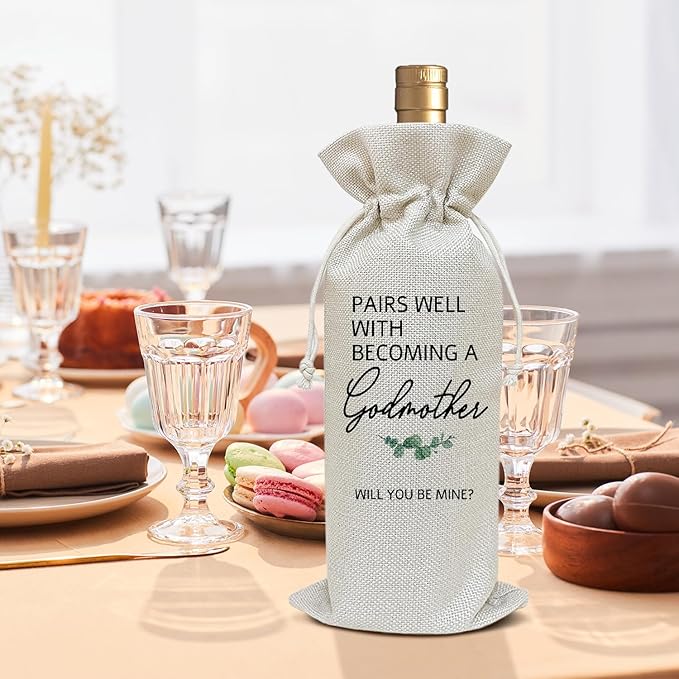 Wine Bag Godmother Proposal Gifts, Gift for Godmother Friend Sister-in-law Pregnancy Announcement Gifts, God Mother Gifts for Bestie Baby Shower Baptism Party Favor Supplies /10