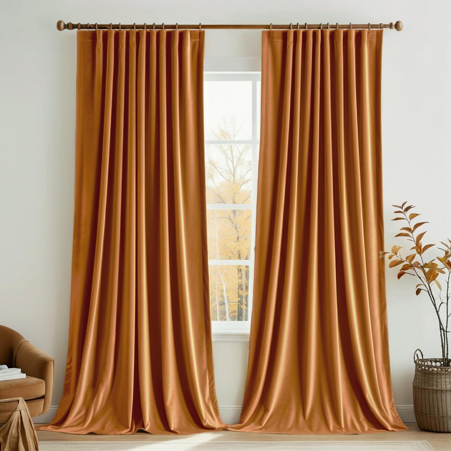 MIULEE Velvet Curtains 108 inches - Pinch Pleated Luxury Room Darkening Curtains for Bedroom Living Room Thermal Insulated Super Soft Window Drapes Rod Pocket, Gold Brown, W52 x L108 inch, 2 Panels