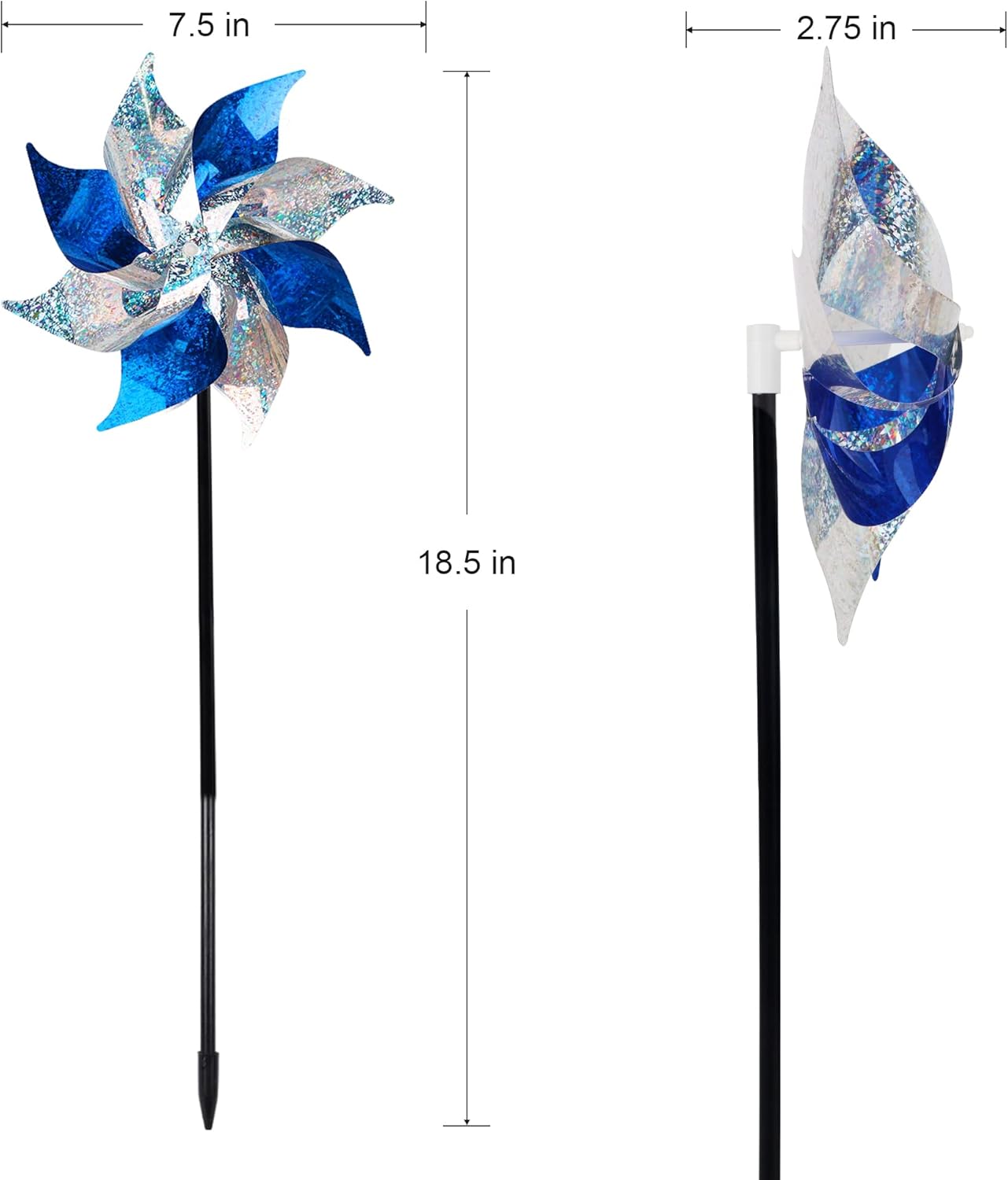 Hausse 10 Pack Reflective Pinwheels, Extra Sparkly Pinwheel, Bird Repellent Devices Deterrent to Scare Birds Away from Yard Patio Farm, Blue & Silver