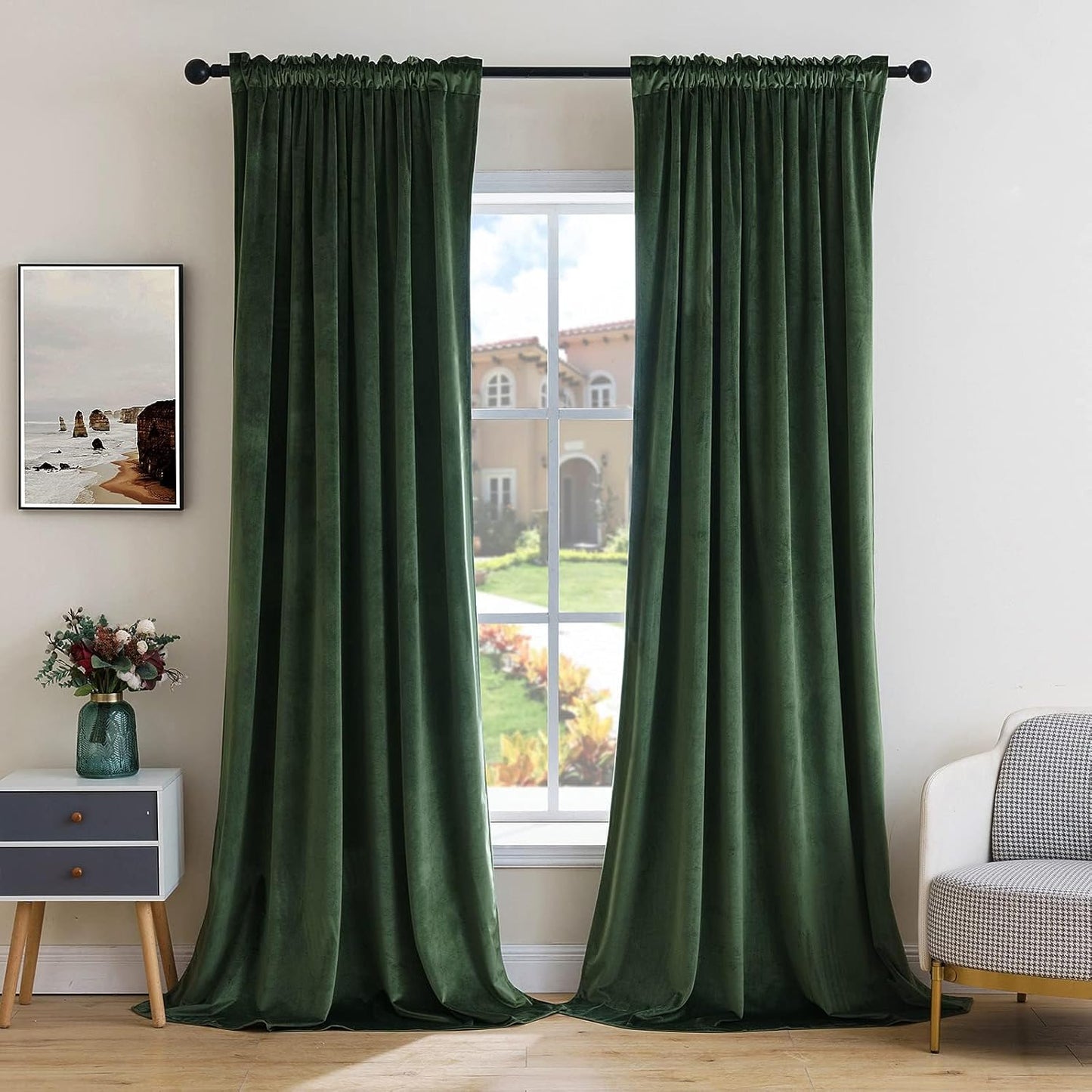MIULEE Olive Green Velvet Curtains Thermal Insulated Blackout Curtain Drapes for Bedroom Living Room Darkening 63 Inches Long Curtains Panels Rod Pocket Set of 2