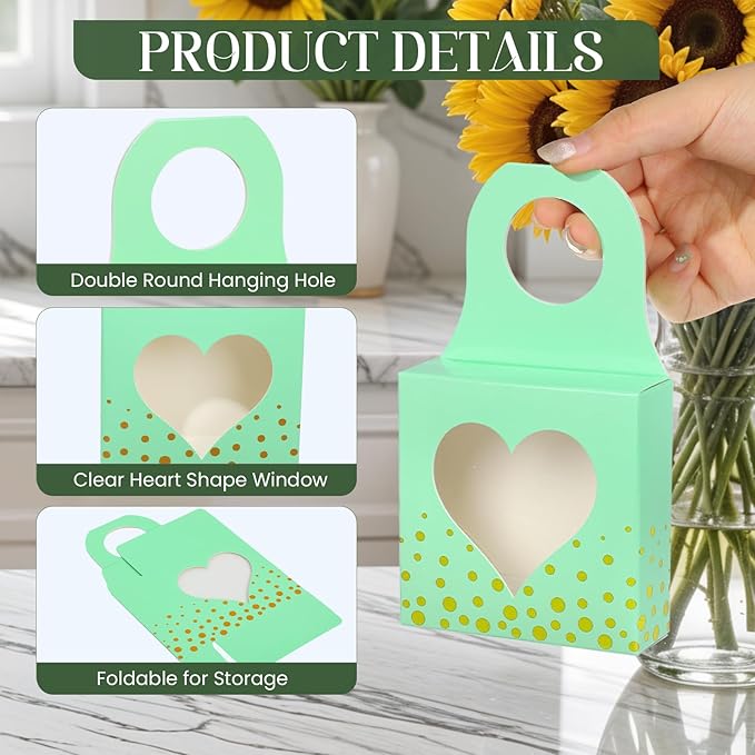 Megitzuu 50 Pieces Wine Bottle Box with Window, Green Wine Boxes for Gifts Hanging Foldable Wine Gift Boxes Kraft Paper Wine Bottle Hanger Favor Box for Holding Candy Truffles Chocolate Cookies