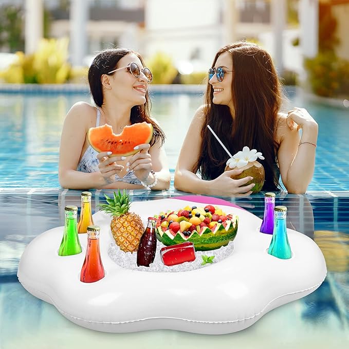 Hemoton Inflatable Serving Bar Buffet 2 PCS, Drink Bottle Holder Floating Beverage Salad Fruit Serving Bar for Indoor Outdoor Summer Beach Luau Party, Picnic, BBQ, Camping, Water Fun Decorations