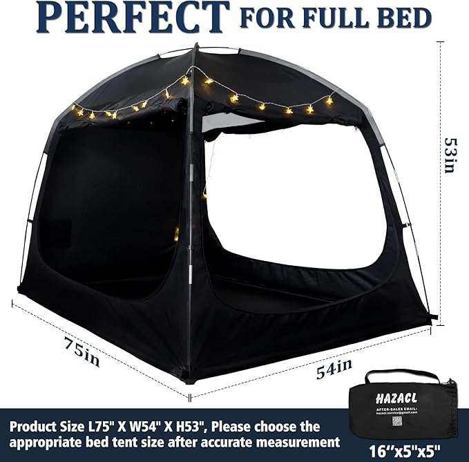 Bed Tent Twin Full Queen King Size Canopy Tent for Kids and Adult - 80% Blackout Indoor Sleeping Tents with Star String Lights, Big Space Breathable Dome Tent Playhouse for Boys & Girls